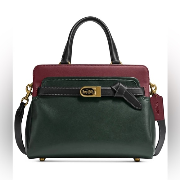 COACH $595 Tate Carryall 29 in Colorblock Amazon Green Leather Satchel Bag - Picture 1 of 17